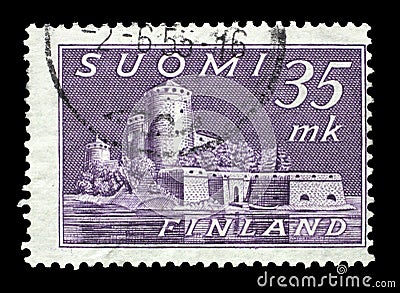 Stamp printed by Finland, shows Olavinlinna Castle in Savonlinna Editorial Stock Photo