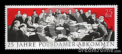 Stamp printed in GDR dedicate 25th anniv. of the Potsdam Agreement Editorial Stock Photo