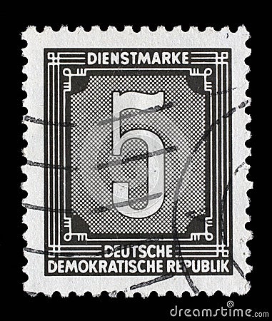 Stamp printed in GDR shows numeric value Editorial Stock Photo