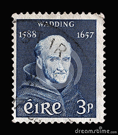 A stamp printed in Ireland shows Father Luke Wadding (1588-1657), 300th Death Anniversary Editorial Stock Photo