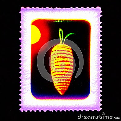 A stamp printed in the Netherlands shows image of a fruit, circa 1988. generative AI Stock Photo