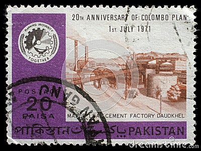 Stamp printed by Pakistan shows Maple Leaf Cement Factory Daudkhel Editorial Stock Photo