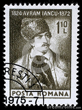 Stamp printed in Romania shows Avram Iancu Editorial Stock Photo