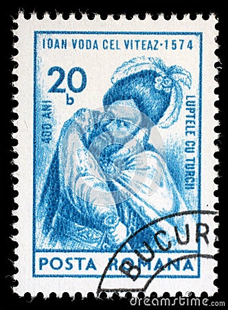 Stamp printed in Romania shows Ioan, Prince of Wallachia Editorial Stock Photo