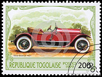 Stamp printed in Togo shows retro car Stutz Bearcat Editorial Stock Photo