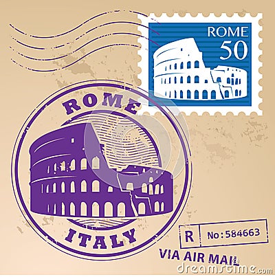 Stamp set Rome Vector Illustration