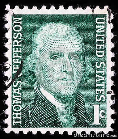 Stamp shows image portrait Thomas Jefferson was the third President of the United States Editorial Stock Photo