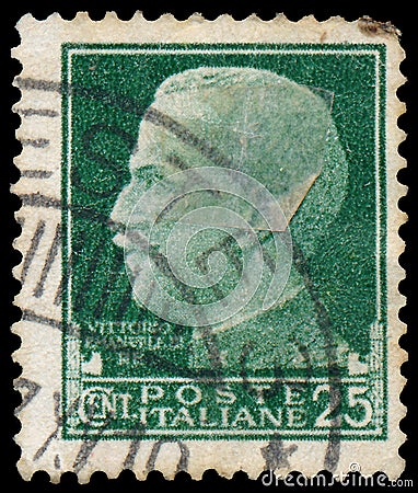 Stamp shows portrait of King Victor Emmanuel III Editorial Stock Photo