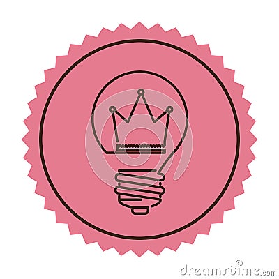 Stamp silhouette light bulb flat icon with crown inside Vector Illustration