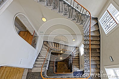 Spiral staircase inside Courtauld Gallery, Somerset House, London Editorial Stock Photo