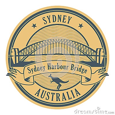 Stamp Sydney Harbour Bridge, Australia Vector Illustration
