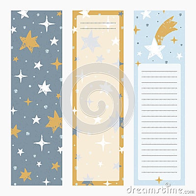 Printable bookmarks or banners with little hand drawn stars. Vector Illustration