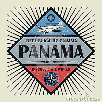Stamp or vintage emblem text Panama, Discover the World Vector Illustration