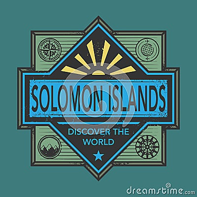 Vintage emblem with text Solomon Islands, Discover the World Vector Illustration