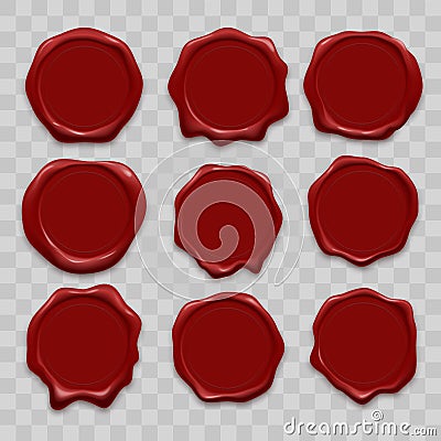 Stamp wax seal vector icons set of red sealing wax old realistic stamps labels Vector Illustration