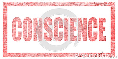 Stamp on a white background, isolated. Lettering or text: CONSCIENCE Stock Photo