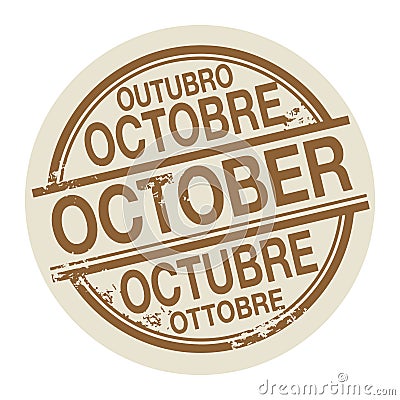 Stamp with the word October in different languages Vector Illustration