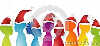 Group of isolated children diverse multicultural isolated celebrating Christmas or New Year. Happy children celebrating at a Chris Stock Photo