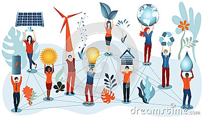 Energy community. Prosumer sustainable and renewable energy. Economic sharing of self-produced energy. Ecological industry or home Stock Photo