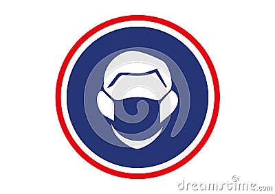 Illustration logo man with protective mask inscribed in a circle Stock Photo