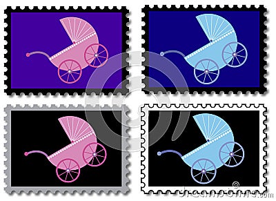 Stamps with baby buggies Stock Photo