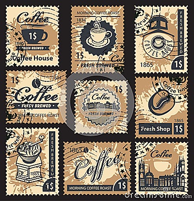 Stamps on coffee house Vector Illustration