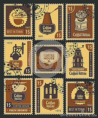 Stamps on coffee Vector Illustration