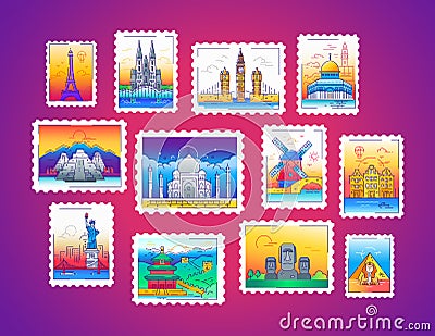 Stamps - vector line travel illustration Vector Illustration