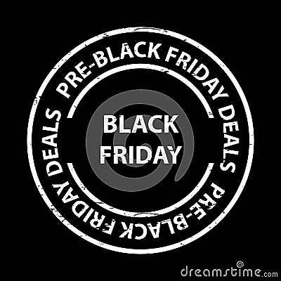 pre-black friday deals stamp on black Stock Photo