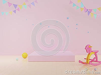 Stand and display pink pastel in baby room interior . 3D rendering Stock Photo