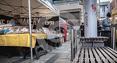 Stand of Irish bread, pastry and specialty vendor in the Temple Bar district in Dublin Editorial Stock Photo