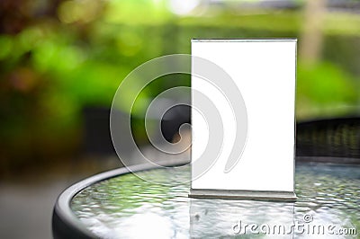 Stand Mock up Menu frame tent card blurred background design key visual layout Stock Photo