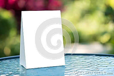 Stand Mock up Menu frame tent card blurred background design Stock Photo