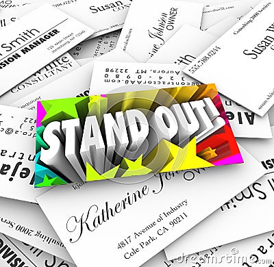 Stand Out Business Card Pile Be Unique Special Different Stock Photo
