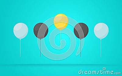 Stand out from the crowd. Outstanding unique yellow balloon. Vector Illustration