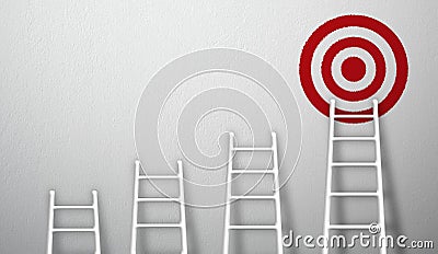 Longest white ladder growing up growth to aiming high to goal target Cartoon Illustration