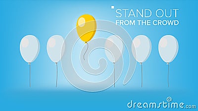 Stand Out From The Crowd Vector. Outstanding Flying Balloon On light Different From Other. Business Success. Good Idea Vector Illustration