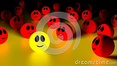 Stand out from the crowd yellow smiling face Stock Photo