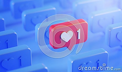 Stand out Love Notification Icon Concept in The Row 3D Rendering Blue Background Stock Photo