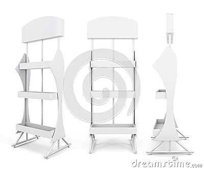 Stand with shelves from different angles. Cartoon Illustration