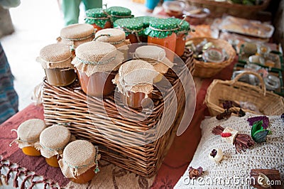Stand with tradtional jam wares Stock Photo