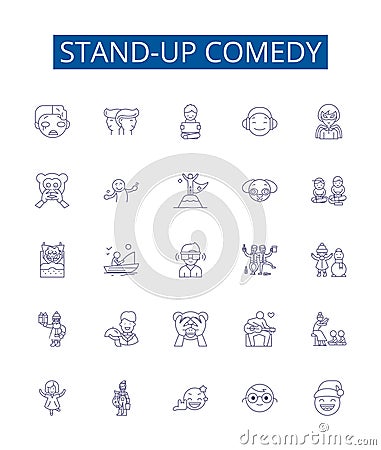 Stand-up comedy line icons signs set. Design collection of Humor, Jokes, Comedians, Spoofs, Punchlines, Laughing Vector Illustration
