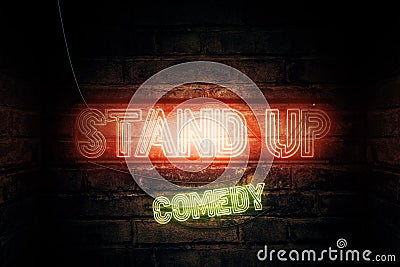 Stand Up Comedy neon sign Cartoon Illustration