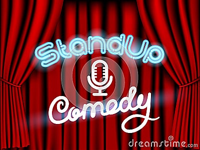 Stand up comedy red curtain Vector Illustration