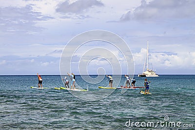 Stand up paddle board race on US Virgin Islands Editorial Stock Photo