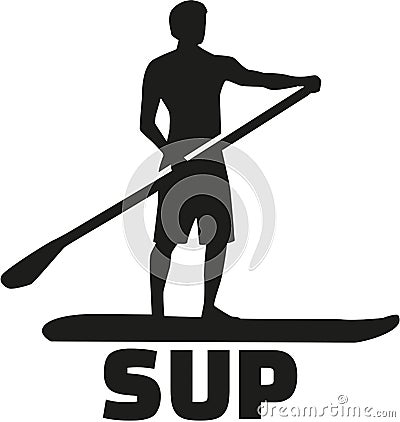Stand up paddling silhouette with SUP Vector Illustration