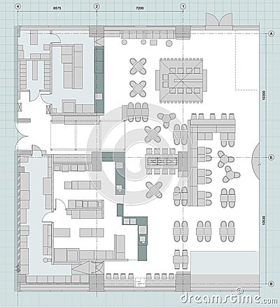 Standard cafe furniture symbols on floor plans Vector Illustration