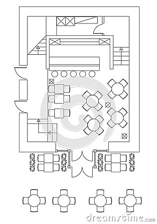 Standard Cafe Furniture Symbols On Floor Plans Stock 