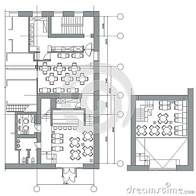 Standard cafe furniture symbols on floor plans Vector Illustration