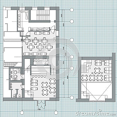 Standard cafe furniture symbols on floor plans Vector Illustration